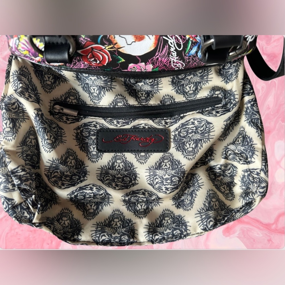 Ed Hardy Floral Tattoo Skull Satchel NWT - Picture 9 of 15